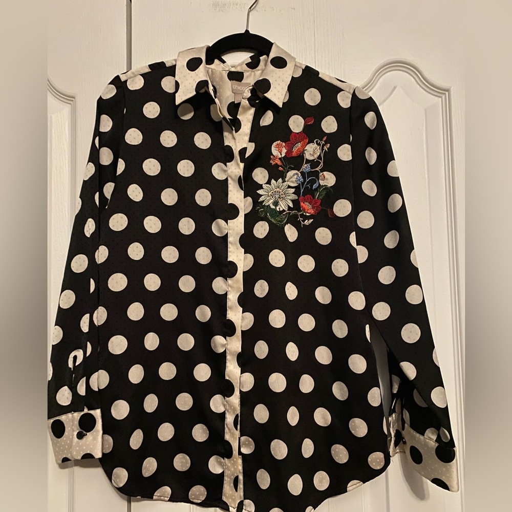 Chico's Black and White Polka Dot Shirt